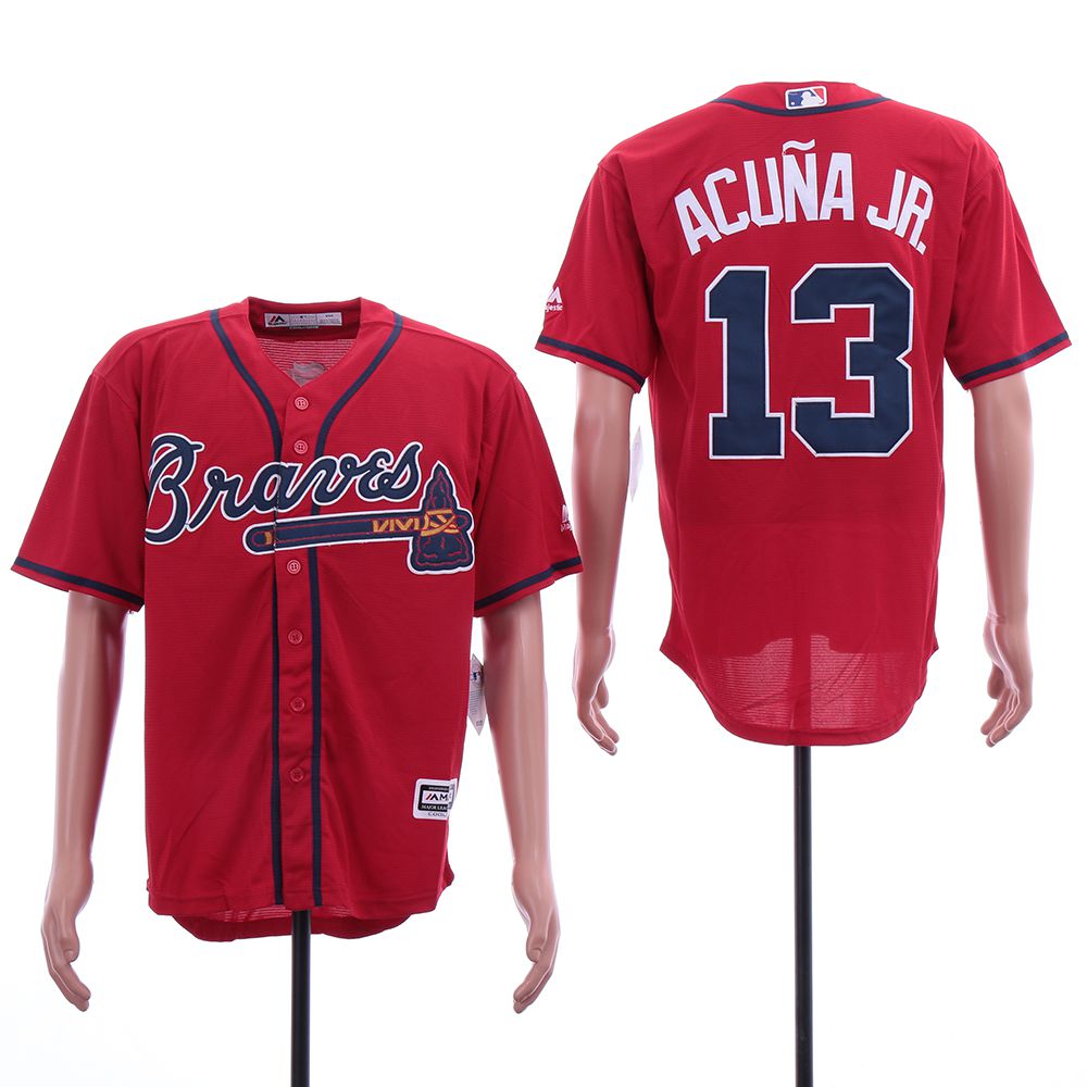 Men Atlanta Braves 13 Acuna jr Red Elite MLB Jerseys